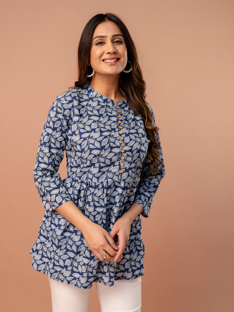 Top – Mandarin Collar, 3/4 Sleeves, Flattering Fit (Sizes S–XXL)