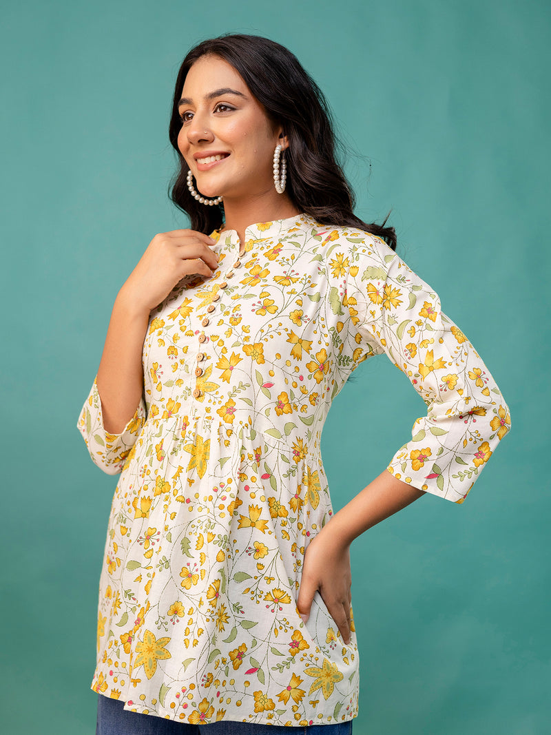 Tunic – Mandarin Collar, 3/4 Sleeves, Flattering Fit (Sizes S–XXL)