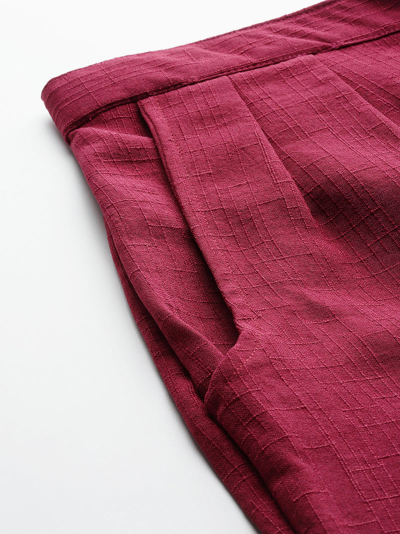 Maroon Linen Trouser - Ankle-Length Pant , Partially Elasticated ,Double Pockets