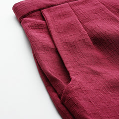 Maroon Linen Trouser - Ankle-Length Pant , Partially Elasticated ,Double Pockets