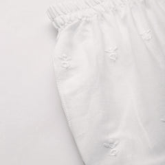 White White Embroidered Cotton Palazzos–Elastic Waist & Ankle-Length with Side Pocket