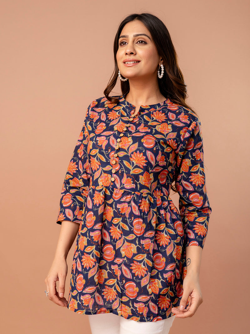 Top – Mandarin Collar, 3/4 Sleeves, Flattering Fit (Sizes S–XXL)