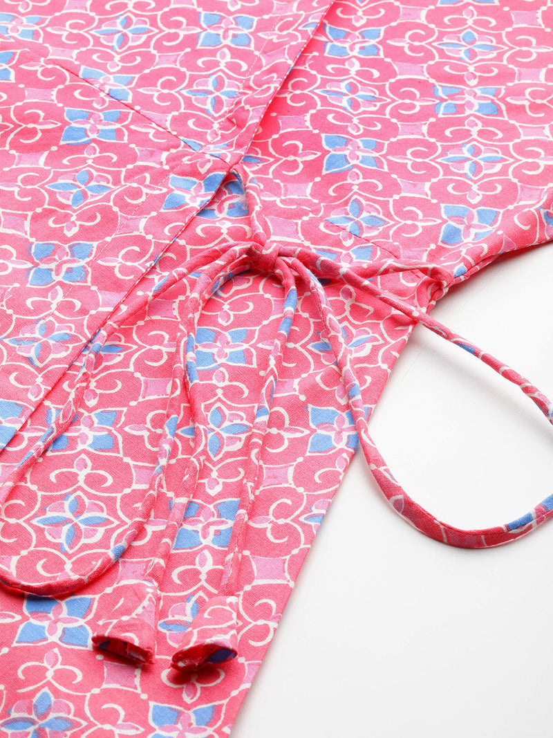Floral Print Angrakha 3\4 Sleeves Flared Kurti
