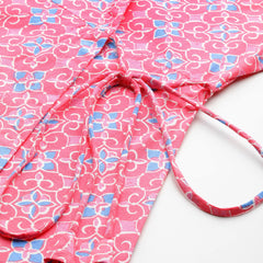 Floral Print Angrakha 3\4 Sleeves Flared Kurti