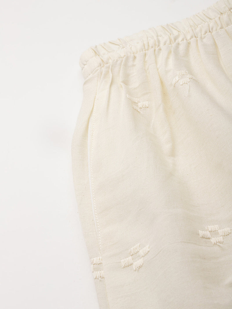 Beige Palazzos | Embroidered Elegnace With Elastic Waist & Single Pocket