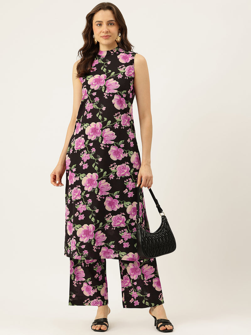 Floral Sleeveless Cotton Co-Ord Set with Choker Neckline – Pure Cotton | Sizes S–XXL