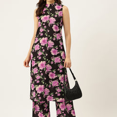 Floral Sleeveless Cotton Co-Ord Set with Choker Neckline – Pure Cotton | Sizes S–XXL