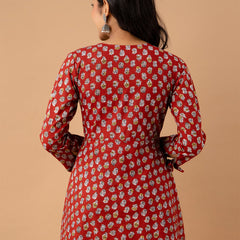 Ethnic Motifs Printed Gathers Cotton Tunic
