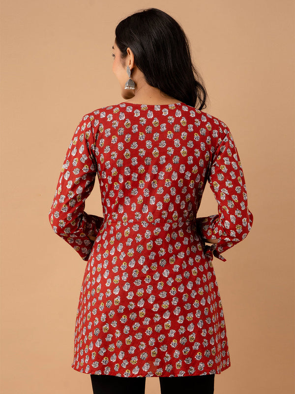 Ethnic Motifs Printed Gathers Cotton Tunic