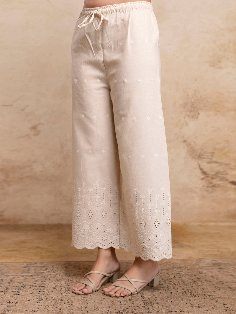 Women’s Cotton Embroidered Wide-Leg Palazzos | Soft, Breathable & Elegant