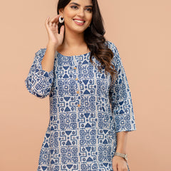 Chic Printed Short Kurti with Round Neck & 3/4 Sleeves