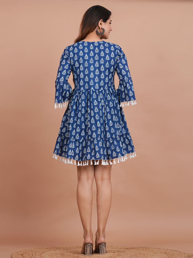 Floral Cotton Flared Dress (S–XXL | 3/4 Sleeves) – Breezy Comfort with Feminine Flow