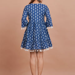 Floral Cotton Flared Dress (S–XXL | 3/4 Sleeves) – Breezy Comfort with Feminine Flow