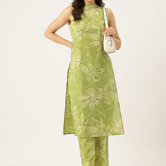 Floral Sleeveless Cotton Co-Ord Set with Choker Neckline – Pure Cotton | Sizes S–XXL