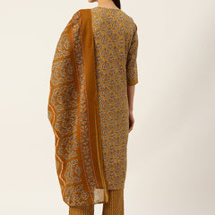 Round V-Cut Neck 3-Piece Kurta Set with Ankle-Length Pants & Full-Length Dupatta (Size S-XXL).