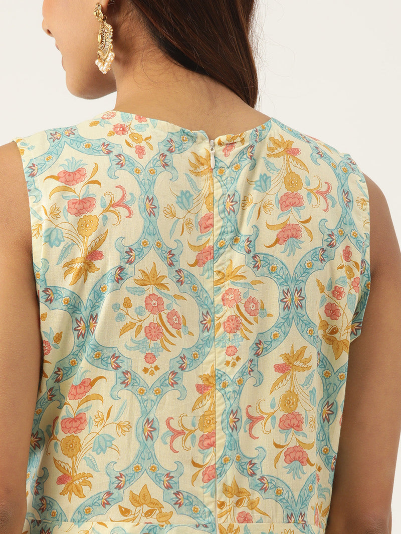 Cotton Printed Sleeveless A-Line Flared Kurti