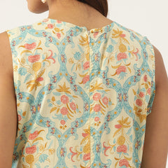 Cotton Printed Sleeveless A-Line Flared Kurti