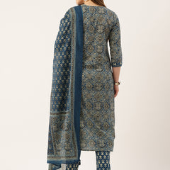 Straight Dupatta Sets - V-Neck, 3/4 Sleeves with Border Detailing, Elastic Waistband Pants with Pockets & Full-Length Dupatta (M-XXL)