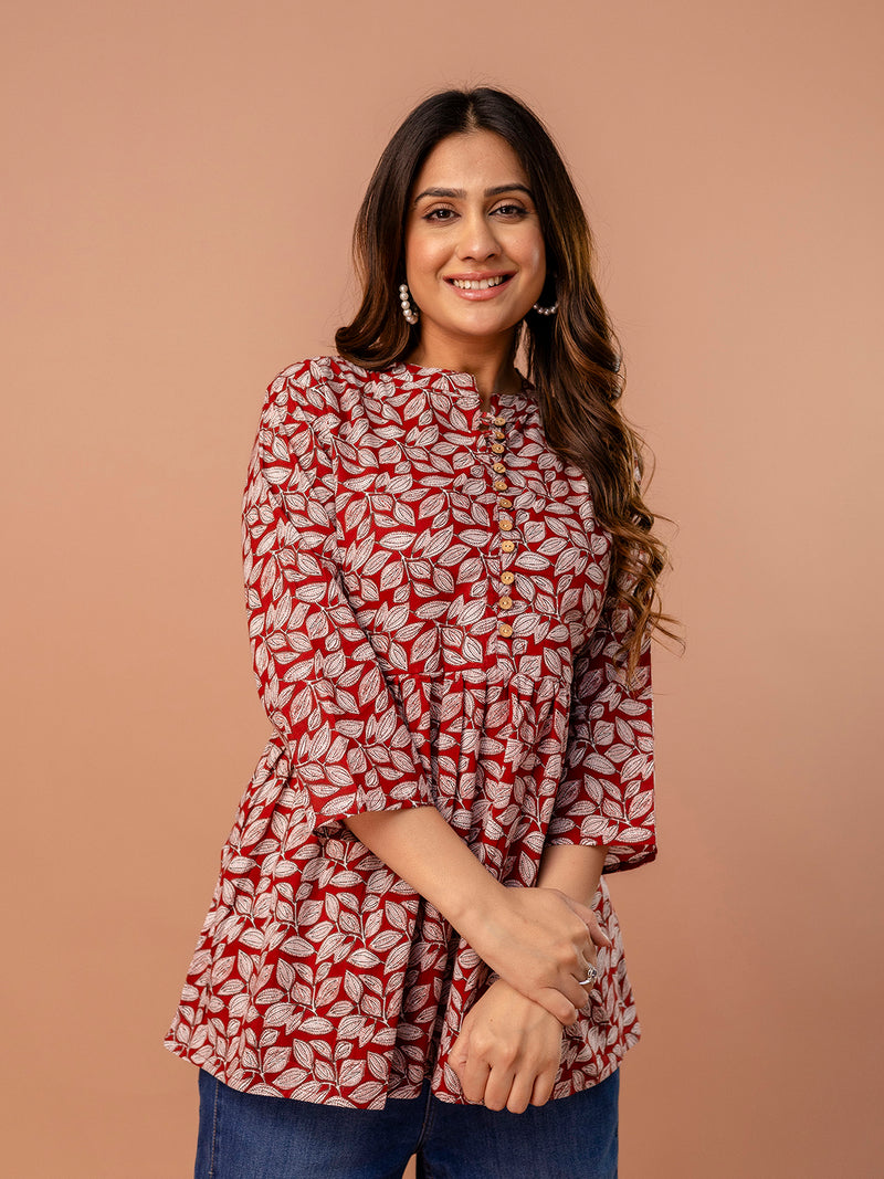 Top – Mandarin Collar, 3/4 Sleeves, Flattering Fit (Sizes S–XXL)