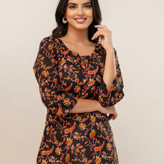 Chic Printed Short Kurti with Round Neck & 3/4 Sleeves