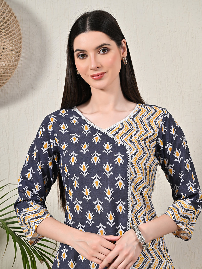 Graceful Wrap-Style Angrakha Cotton Kurti for Everyday Wear