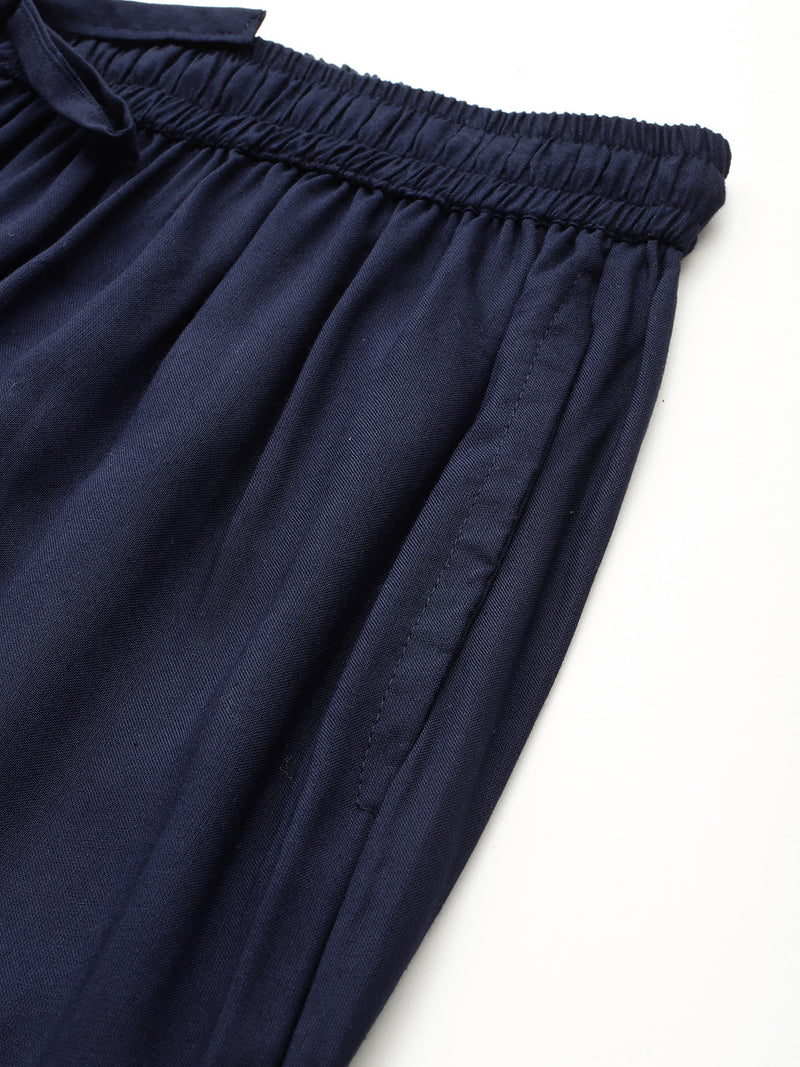 Women's Culottes | Calf-Length Pants with Double Pockets & Elastic Waistband
