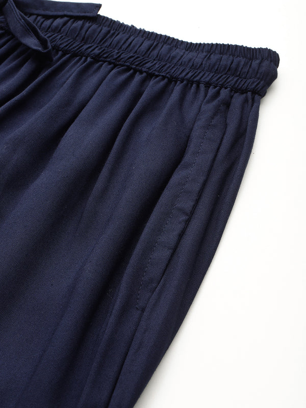 Women's Culottes | Calf-Length Pants with Double Pockets & Elastic Waistband
