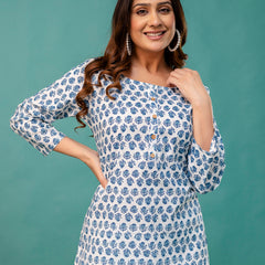 Chic Printed Short Kurti with Round Neck & 3/4 Sleeves
