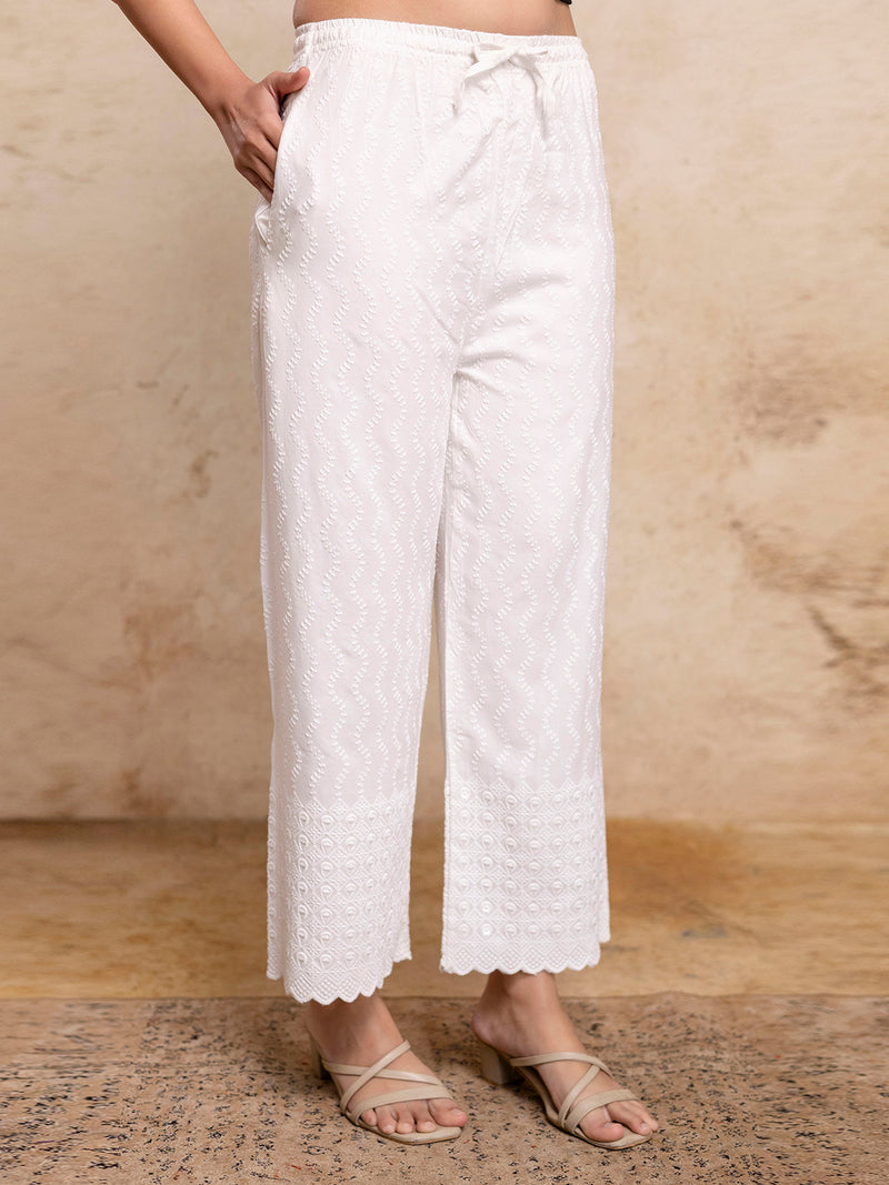 Graceful Rayon Embroidered Palazzos with Elegant Wide-Leg Fit