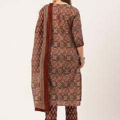 Straight Dupatta Sets - V-Neck, 3/4 Sleeves with Border Detailing, Elastic Waistband Pants with Pockets & Full-Length Dupatta (M-XXL)