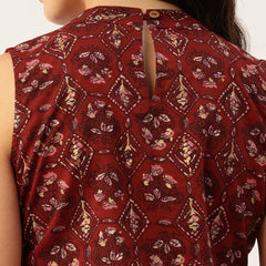 Women’s Pure Cotton Angrakha Kurti with Floral Print | 3/4 Sleeves | Adjustable Side Tie | Sizes S–XXL