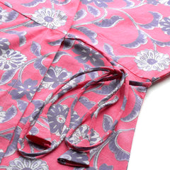 Floral Print Angrakha 3\4 Sleeves Flared Kurti