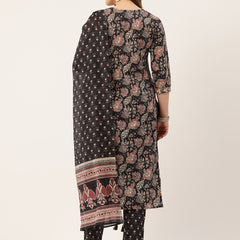 Straight Dupatta Sets - V-Neck, 3/4 Sleeves with Border Detailing, Elastic Waistband Pants with Pockets & Full-Length Dupatta (M-XXL)