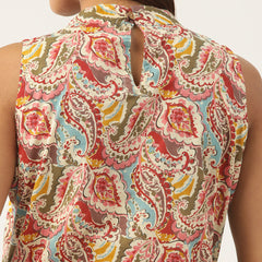 Women’s Pure Cotton Angrakha Kurti with Floral Print | 3/4 Sleeves | Adjustable Side Tie | Sizes S–XXL