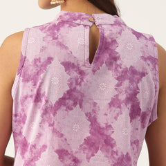 Cotton Printed Sleeveless Straight Long Kurti