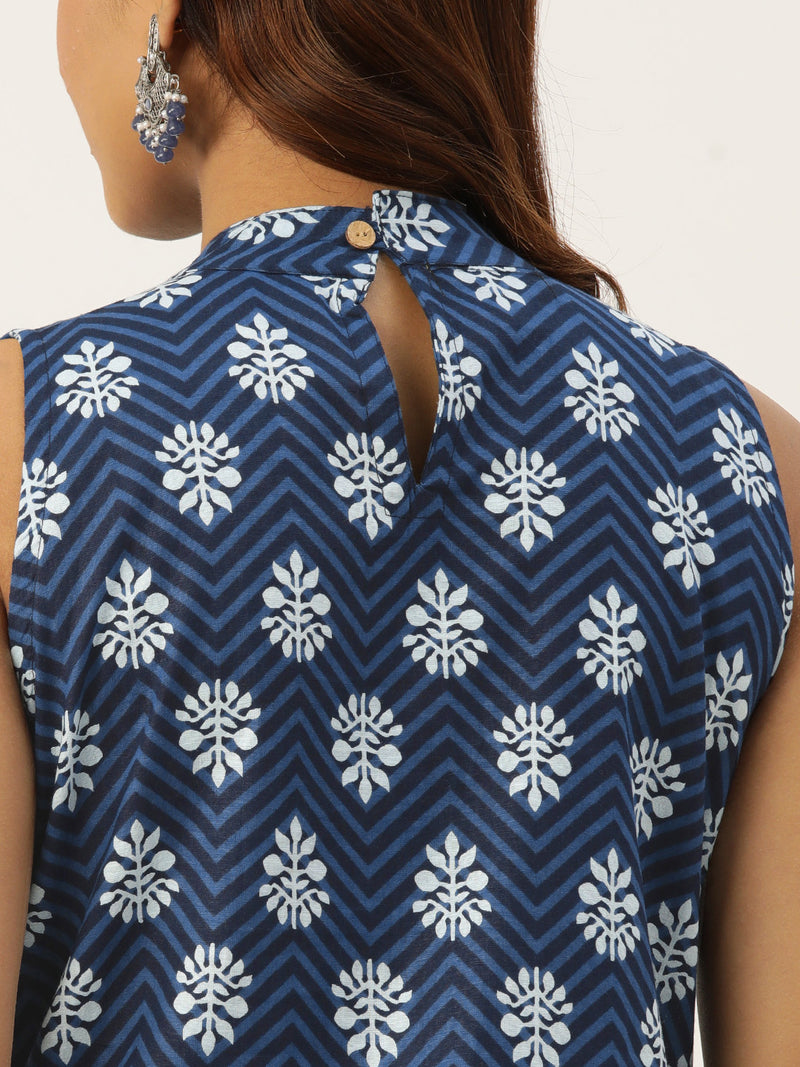 Women’s Pure Cotton Angrakha Kurti with Floral Print | 3/4 Sleeves | Adjustable Side Tie | Sizes S–XXL