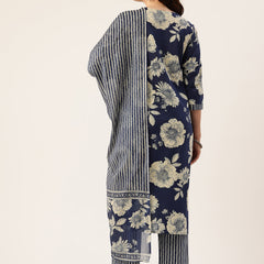 Bodered V-Neck 3-Piece Kurta Set with Ankle-Length Pants & Full-Length Dupatta (Size S-XXL).