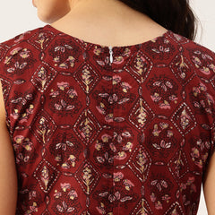 Elegant Floral Sleeveless A-Line Kurti with Back Zip Closure