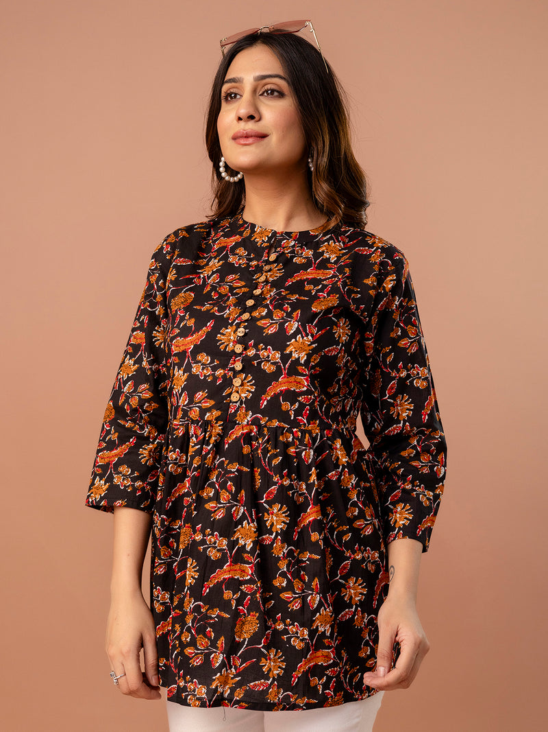 Top – Mandarin Collar, 3/4 Sleeves, Flattering Fit (Sizes S–XXL)