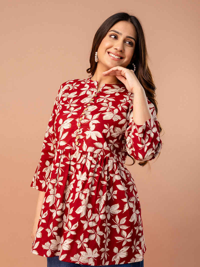 Top – Mandarin Collar, 3/4 Sleeves, Flattering Fit (Sizes S–XXL)