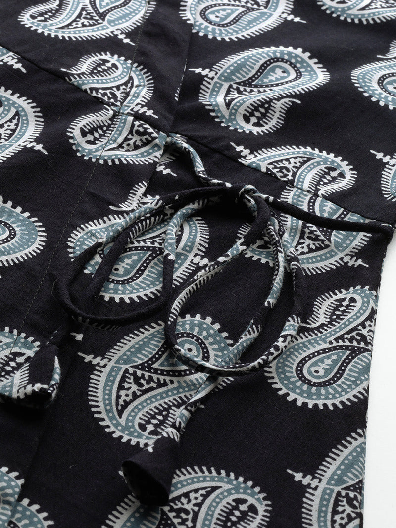 Floral Print Angrakha 3\4 Sleeves Flared Kurti