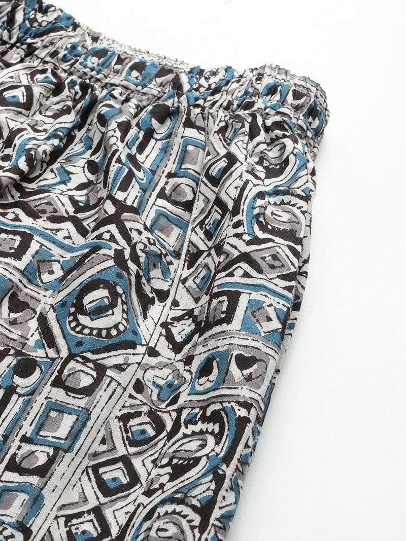 Blue Trendy Women's Blue Printed Cotton Palazzos - Elasticated Waist & Ankle-Length Fit