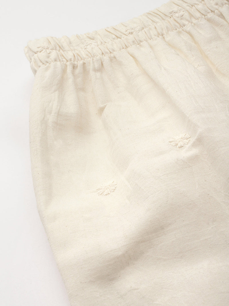 Beige Palazzos | Embroidered Elegnace With Elastic Waist & Single Pocket