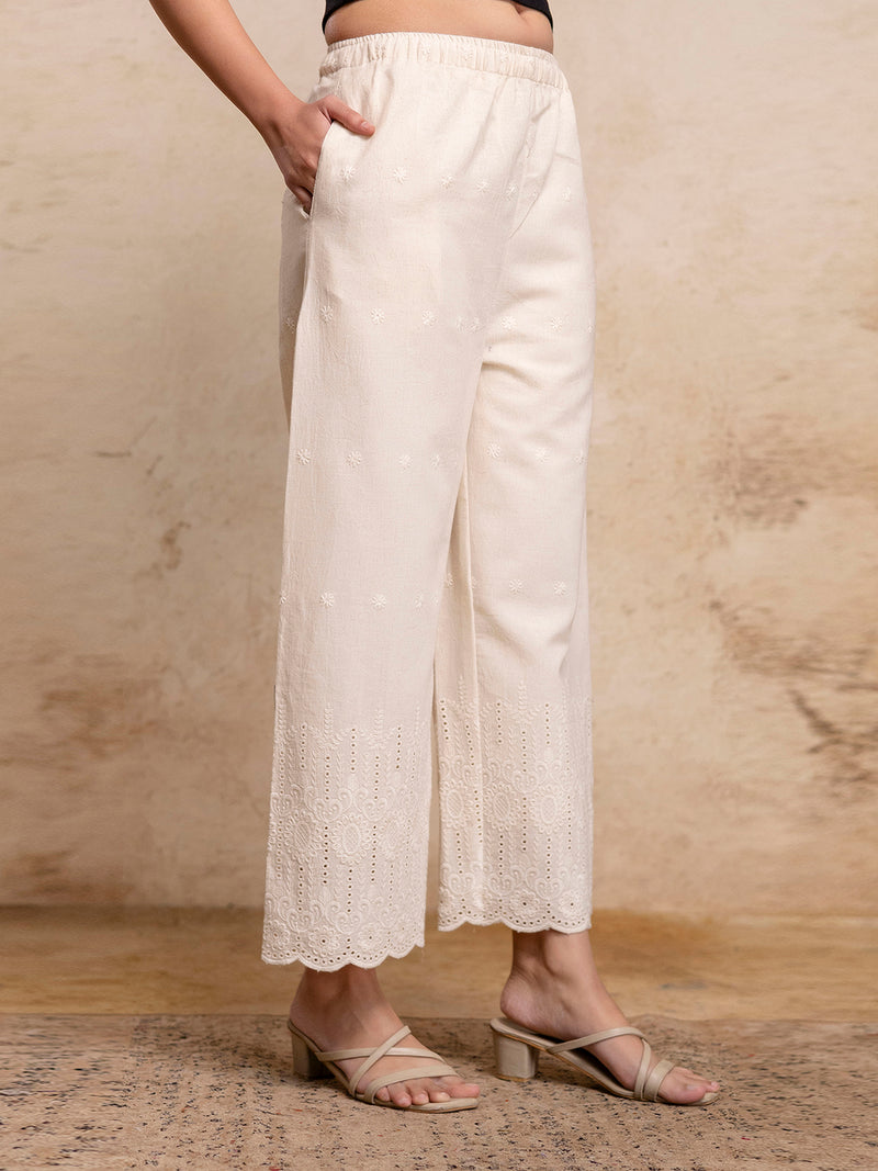 Women’s Cotton Embroidered Wide-Leg Palazzos | Soft, Breathable & Elegant