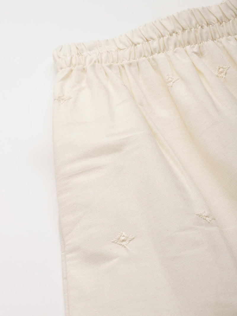 Beige Palazzos | Embroidered Elegnace With Elastic Waist & Single Pocket