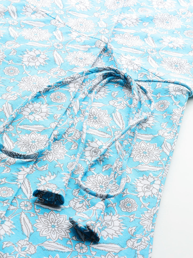 Floral Print Angrakha 3\4 Sleeves Flared Kurti