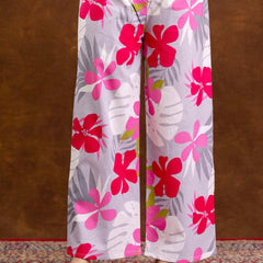 Grey Women’s Co-Ord Set–Printed Collared Kurta with 3/4 Sleeves & Elastic Waist Pants