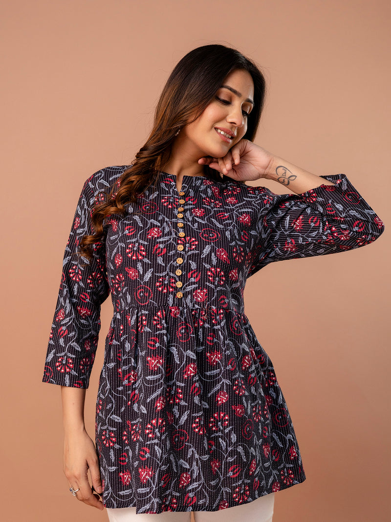 Top – Mandarin Collar, 3/4 Sleeves, Flattering Fit (Sizes S–XXL)