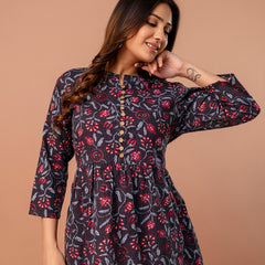 Top – Mandarin Collar, 3/4 Sleeves, Flattering Fit (Sizes S–XXL)