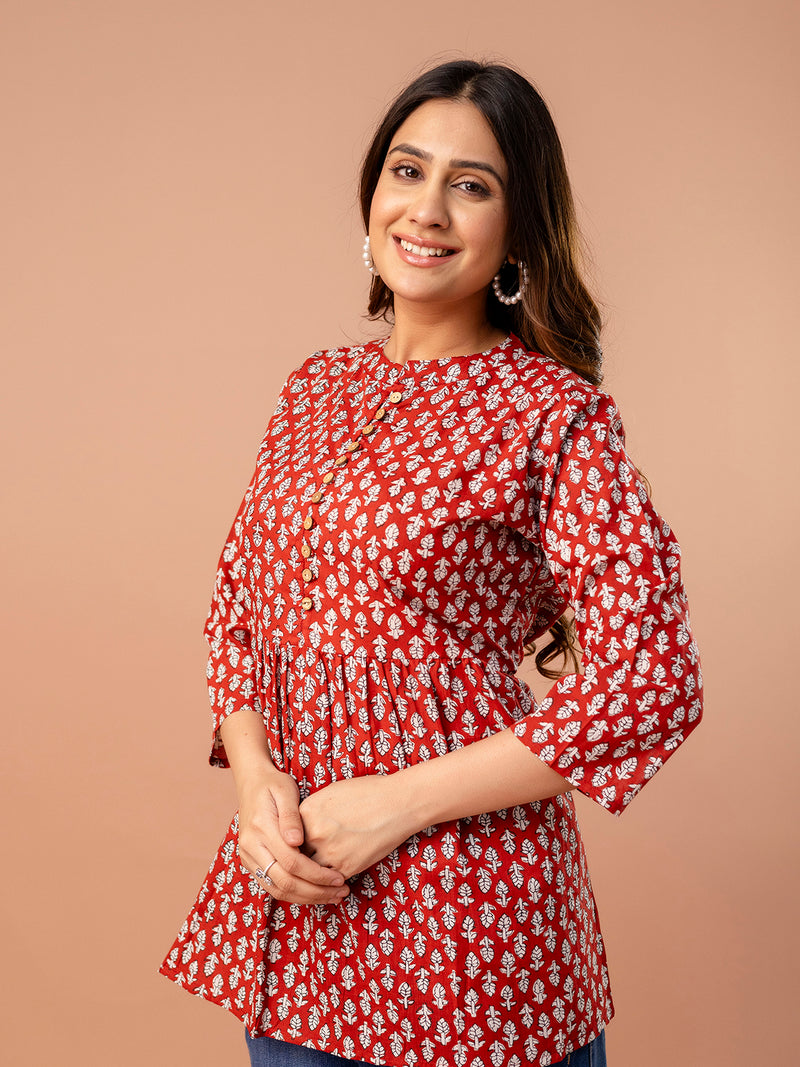 Top – Mandarin Collar, 3/4 Sleeves, Flattering Fit (Sizes S–XXL)